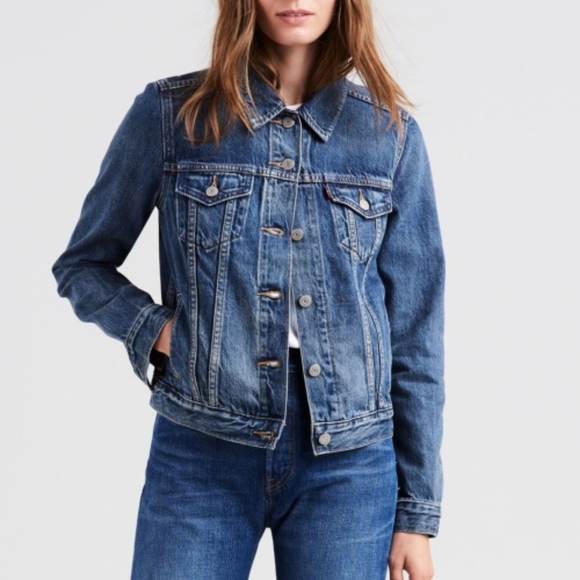 LEVI'S Women Jeans Jacket 100% Cotton Washed Blue Color With Pockets Crop XS - Picture 1 of 15